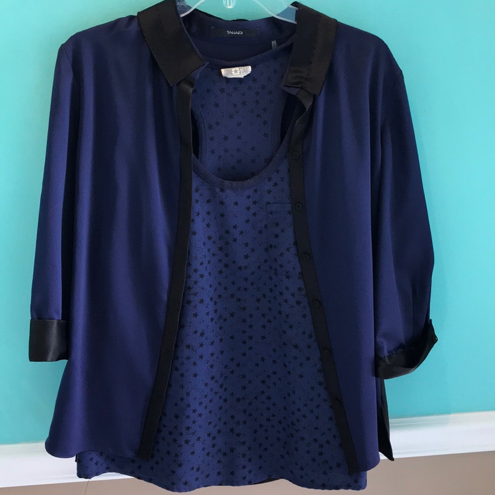 Blue started tank with over shirt, Medium
